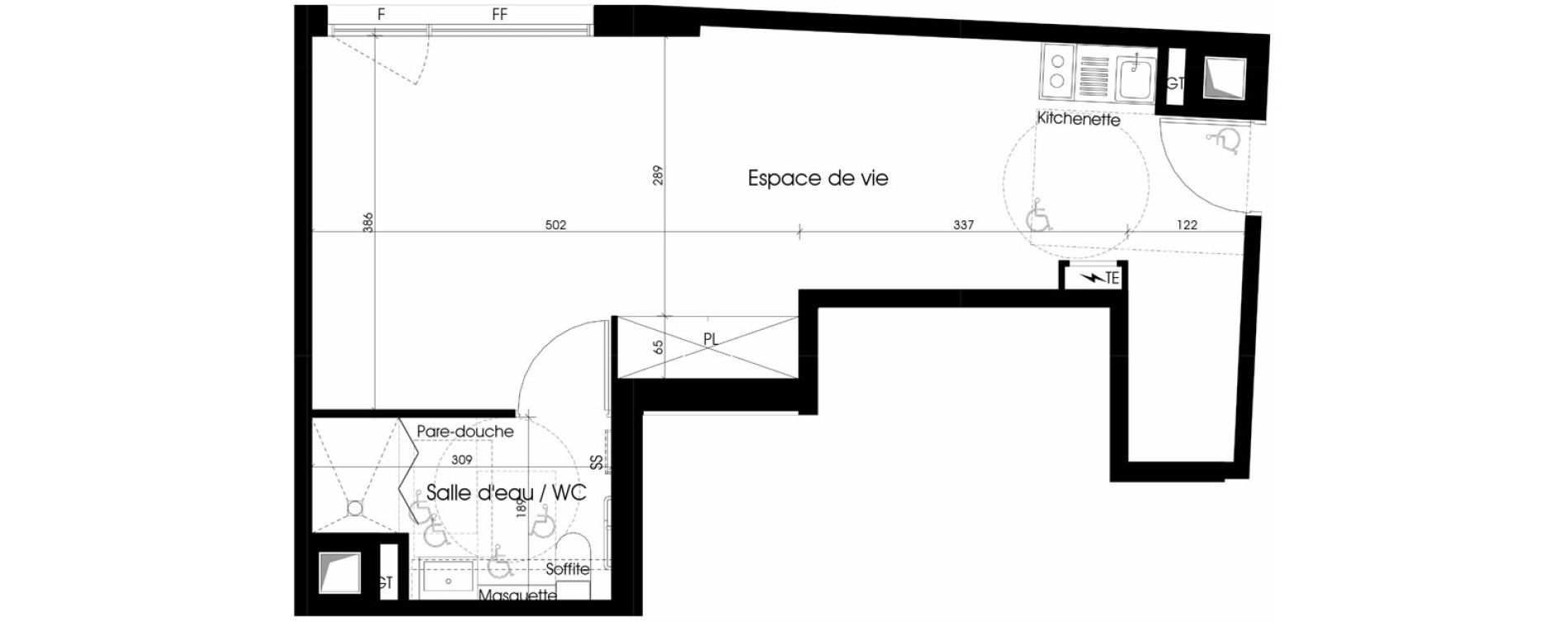 Appartement T1 meubl&eacute; de 36,94 m2 &agrave; Marseille Cinq avenues (4eme)