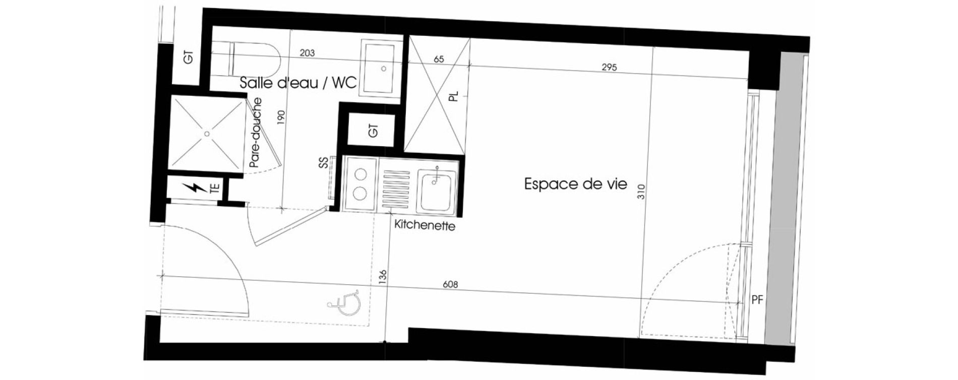 Appartement T1 meubl&eacute; de 18,29 m2 &agrave; Marseille Cinq avenues (4eme)