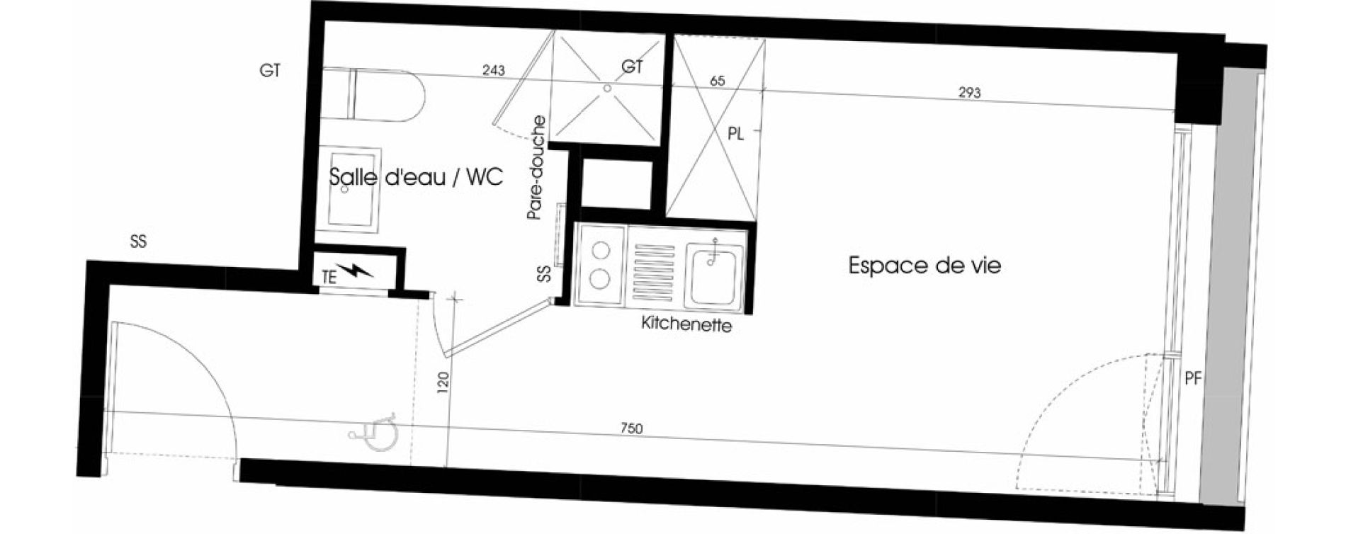 Appartement T1 meubl&eacute; de 20,11 m2 &agrave; Marseille Cinq avenues (4eme)