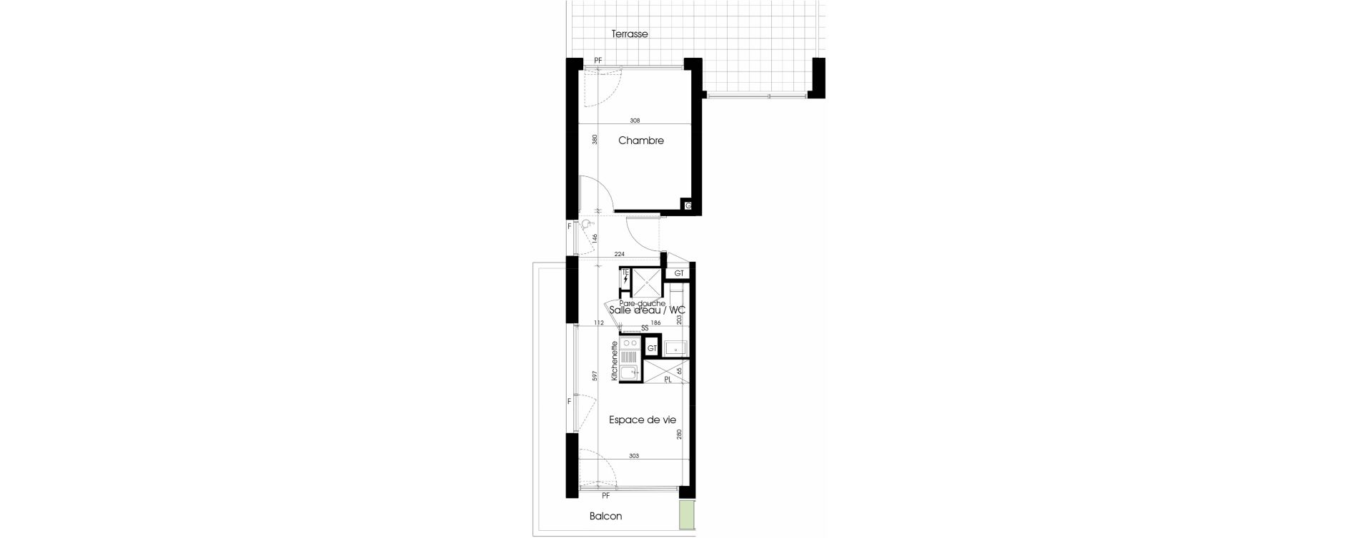Appartement T2 meubl&eacute; de 31,72 m2 &agrave; Marseille Cinq avenues (4eme)