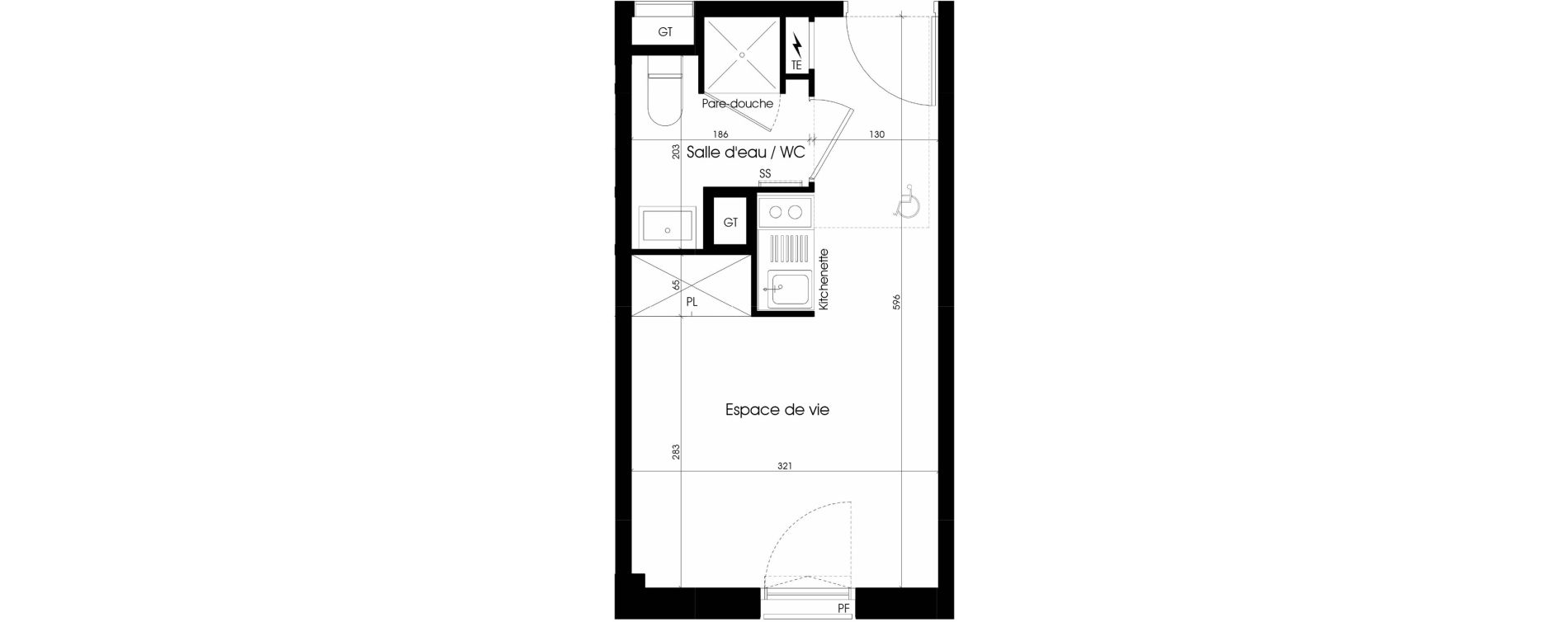 Appartement T1 meubl&eacute; de 17,96 m2 &agrave; Marseille Cinq avenues (4eme)