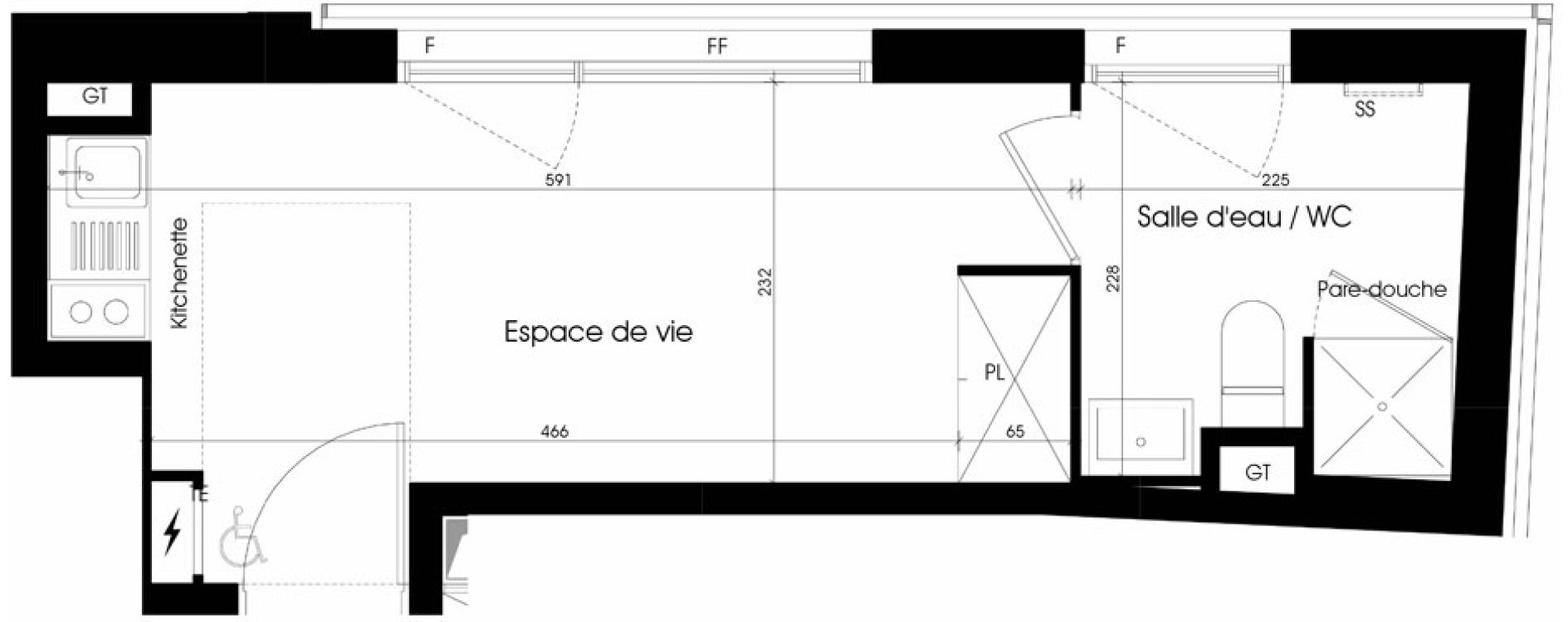 Appartement T1 meubl&eacute; de 18,48 m2 &agrave; Marseille Cinq avenues (4eme)