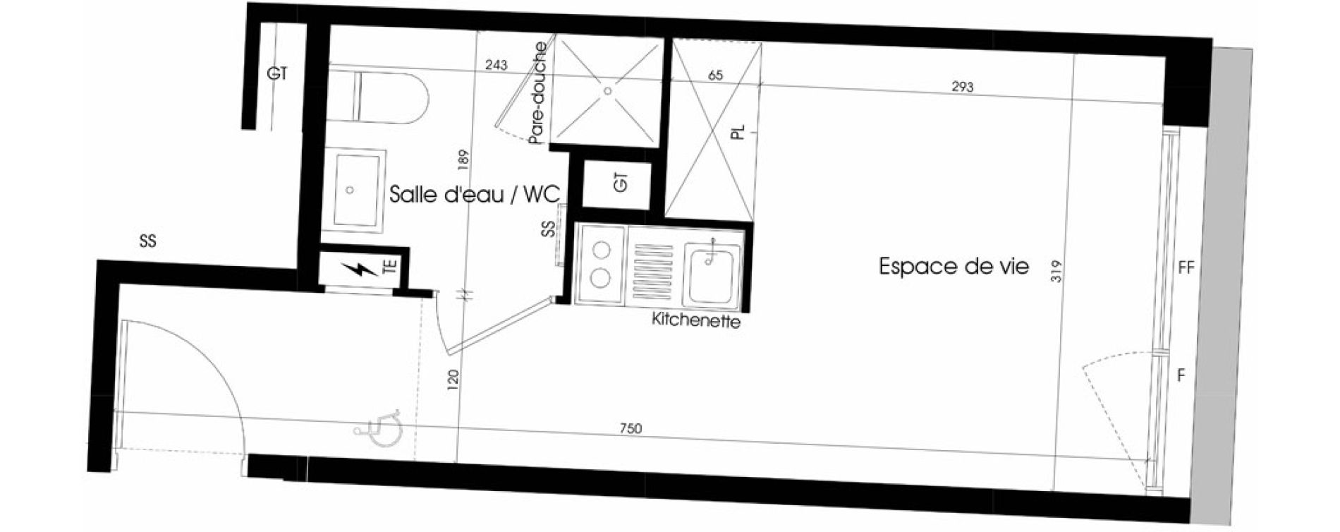 Appartement T1 meubl&eacute; de 20,11 m2 &agrave; Marseille Cinq avenues (4eme)