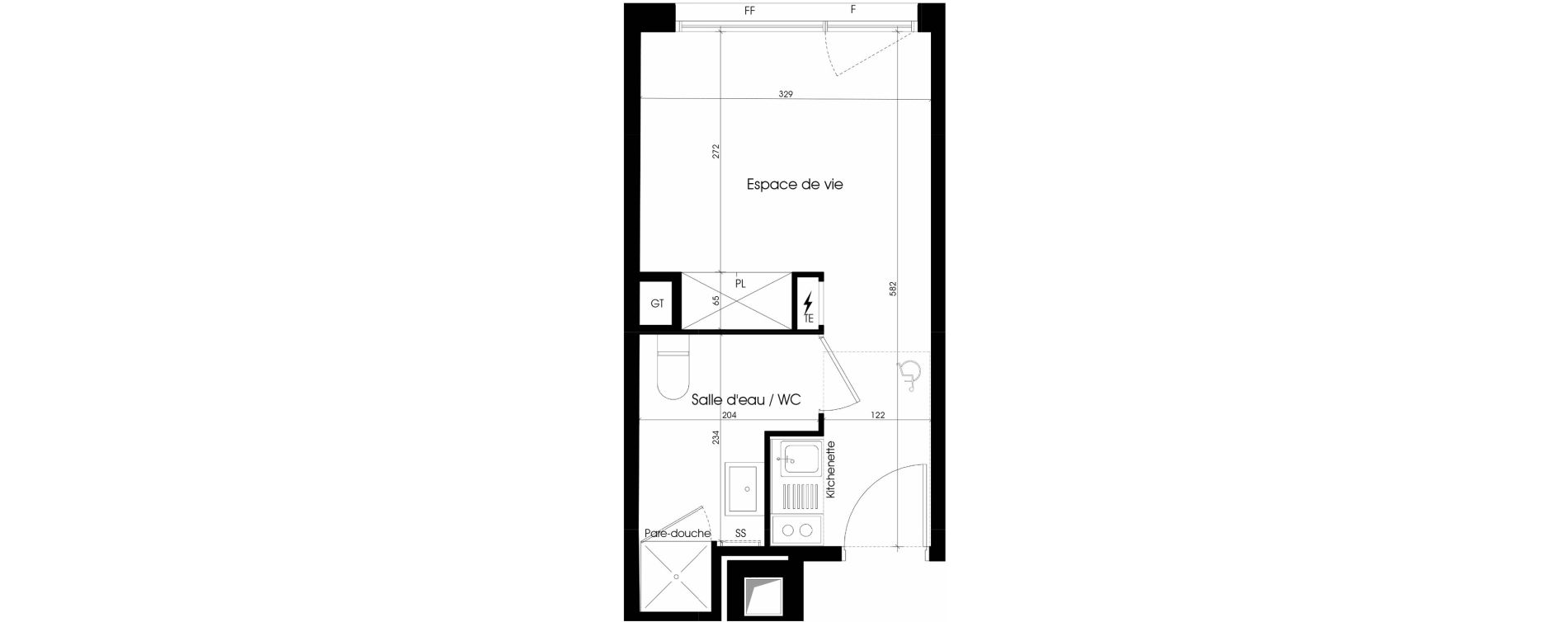 Appartement T1 meubl&eacute; de 19,03 m2 &agrave; Marseille Cinq avenues (4eme)