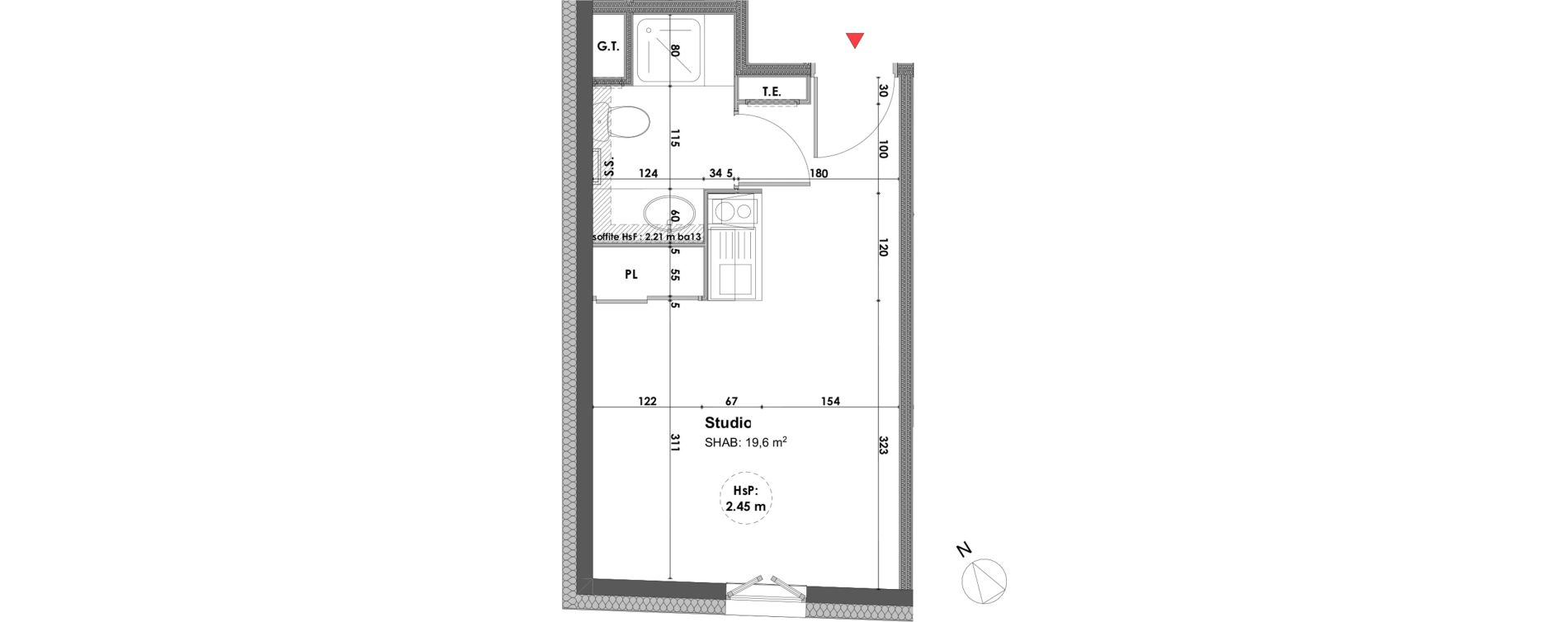 Appartement T1 de 19,60 m2 &agrave; Marseille Saint-pierre (5eme)