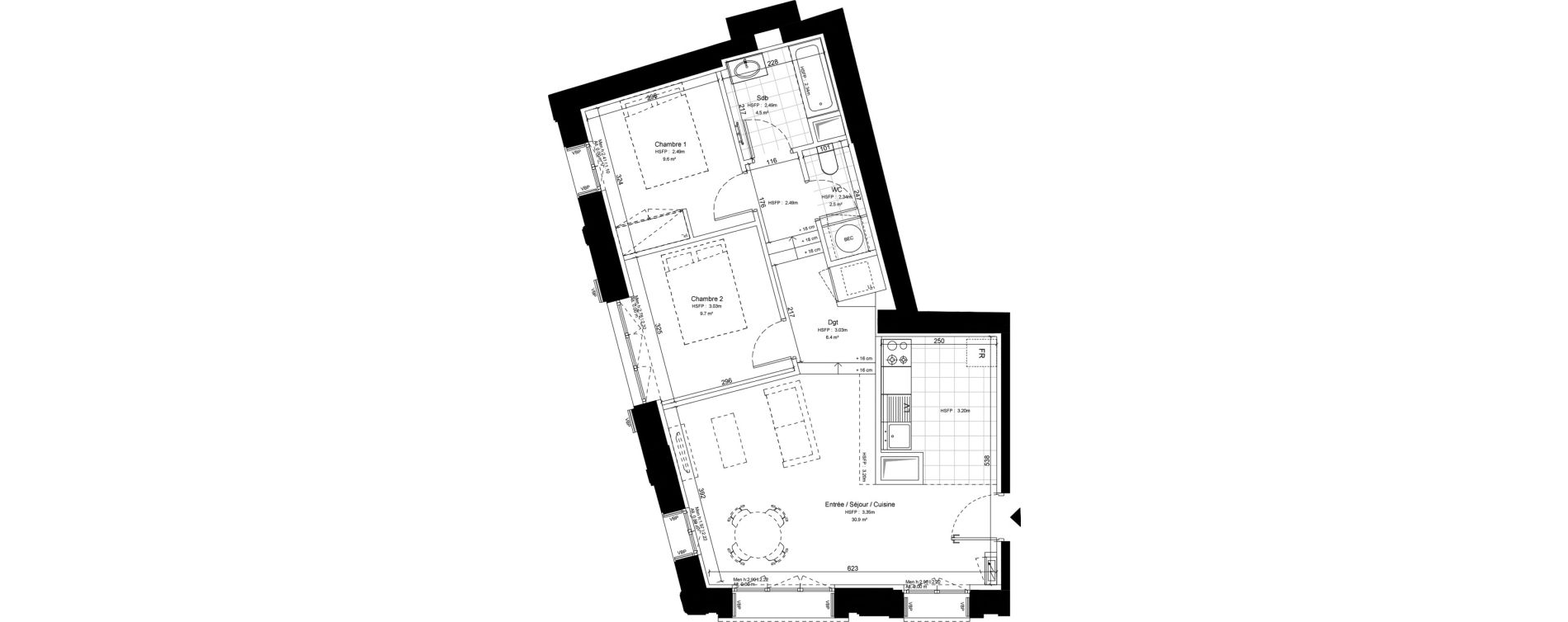 Appartement T3 de 63,60 m2 &agrave; Marseille Le chapitre (1er)