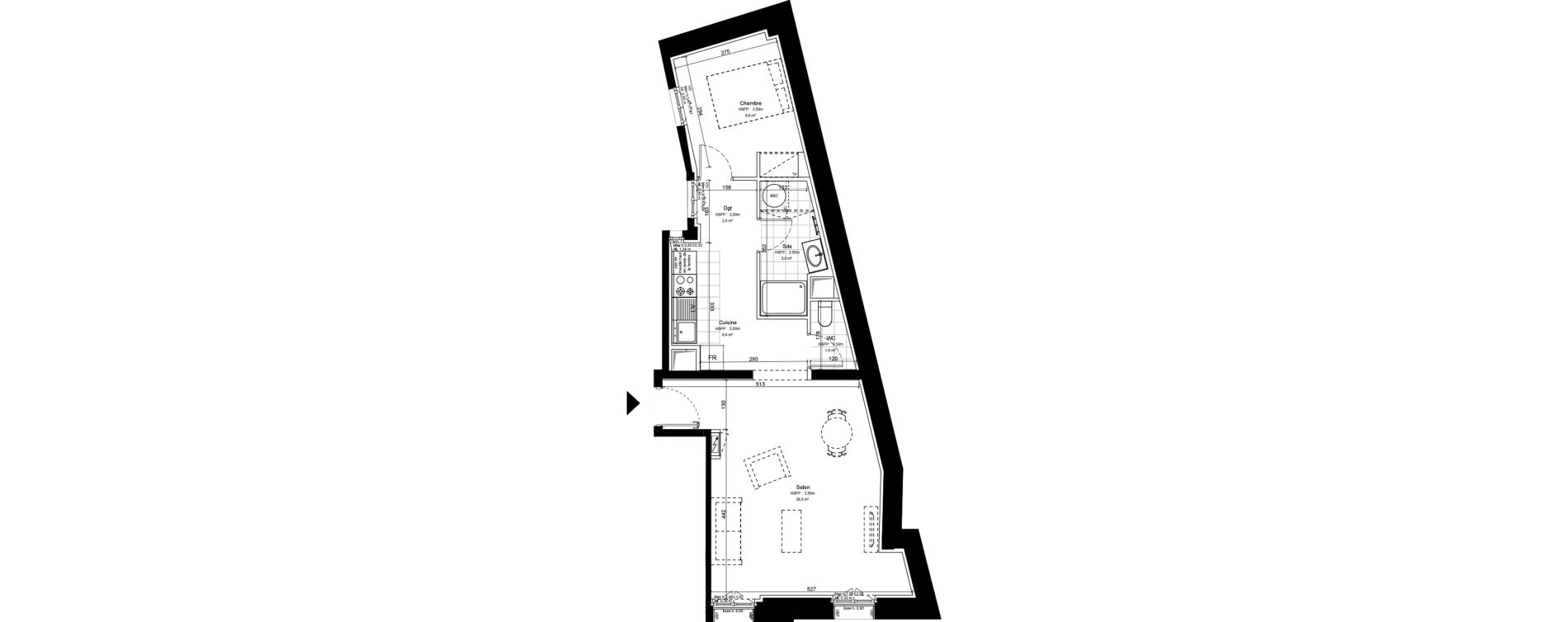 Appartement T2 de 53,80 m2 &agrave; Marseille Le chapitre (1er)