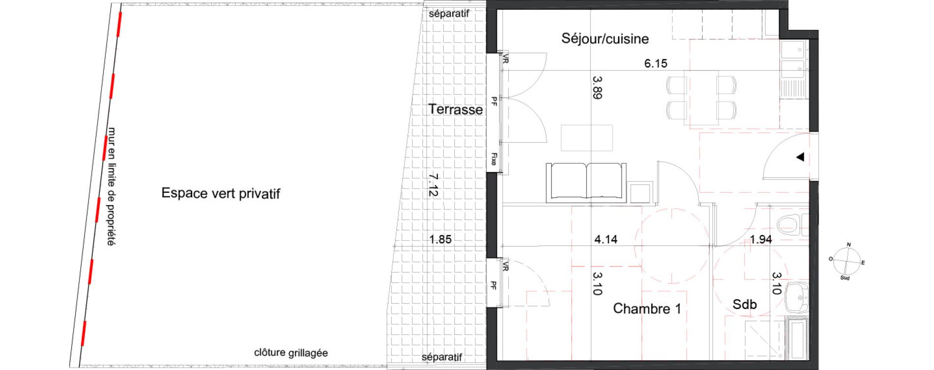 Appartement T2 de 41,47 m2 &agrave; Marseille La timone (10eme)