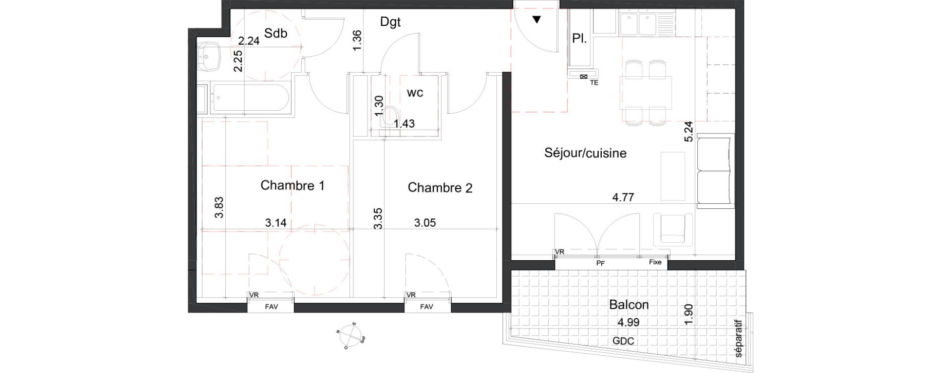 Appartement T3 de 61,23 m2 &agrave; Marseille La timone (10eme)
