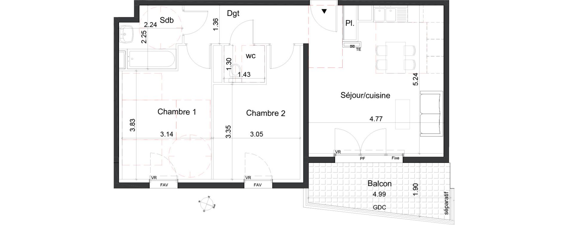 Appartement T3 de 61,23 m2 &agrave; Marseille La timone (10eme)