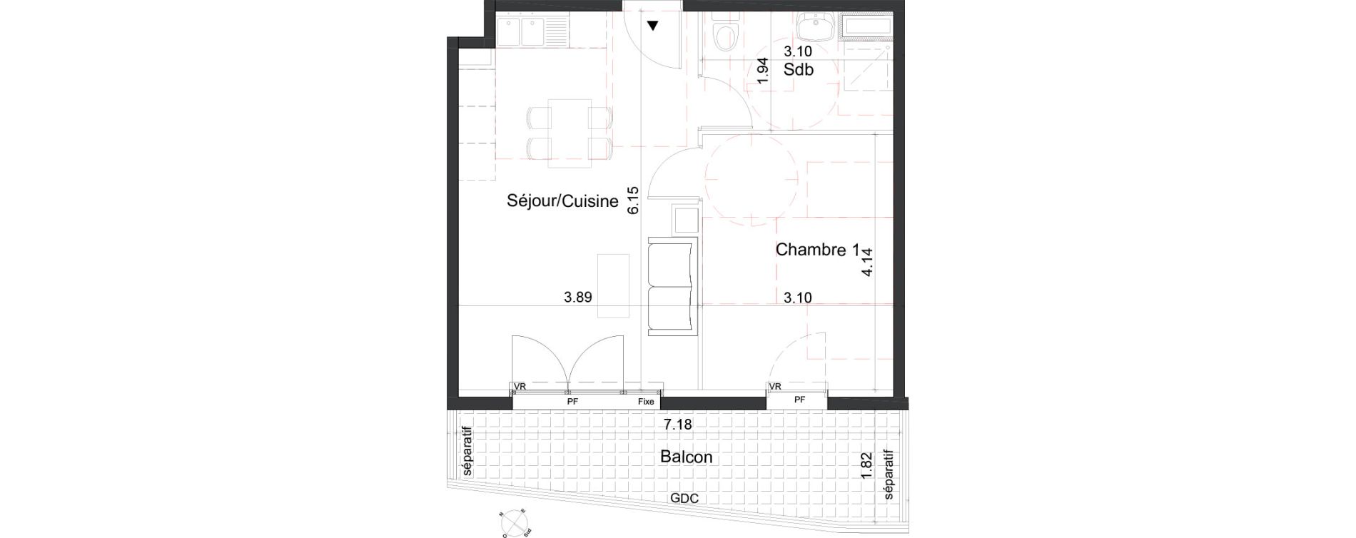 Appartement T2 de 41,47 m2 &agrave; Marseille La timone (10eme)