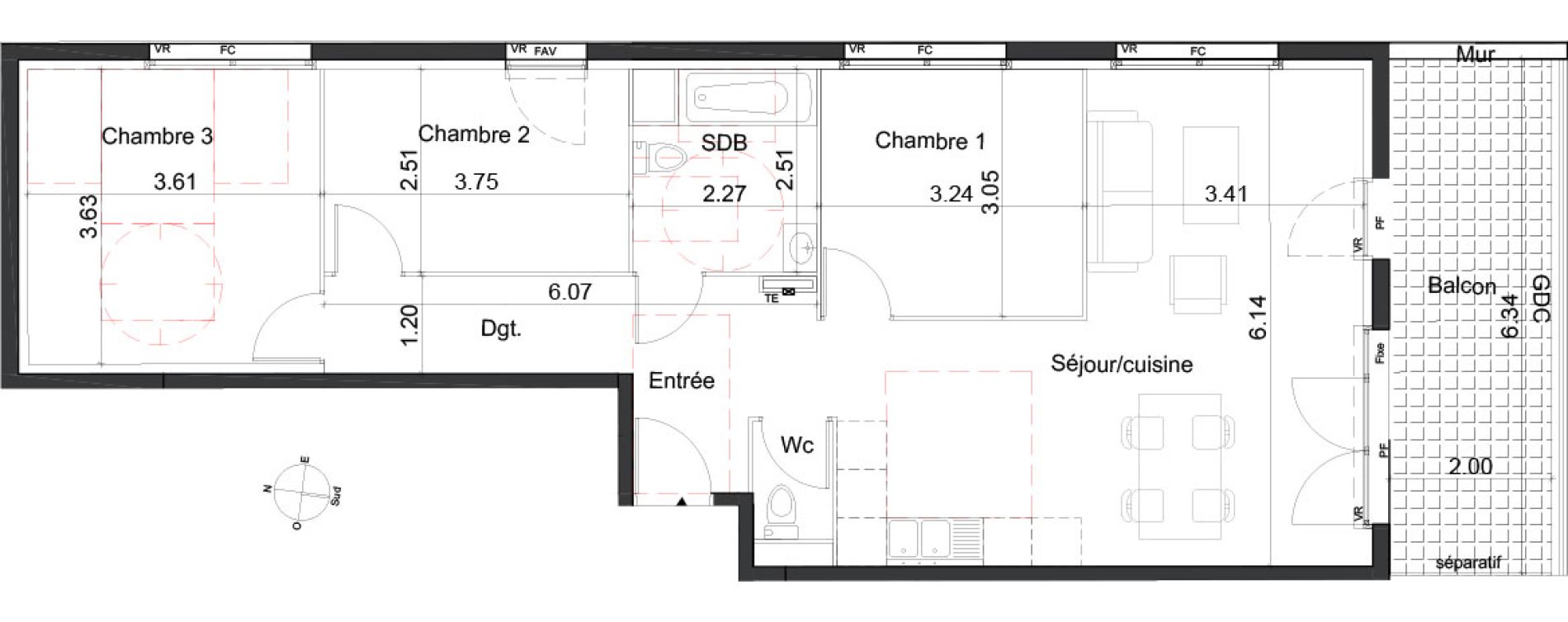 Appartement T4 de 79,28 m2 &agrave; Marseille La timone (10eme)
