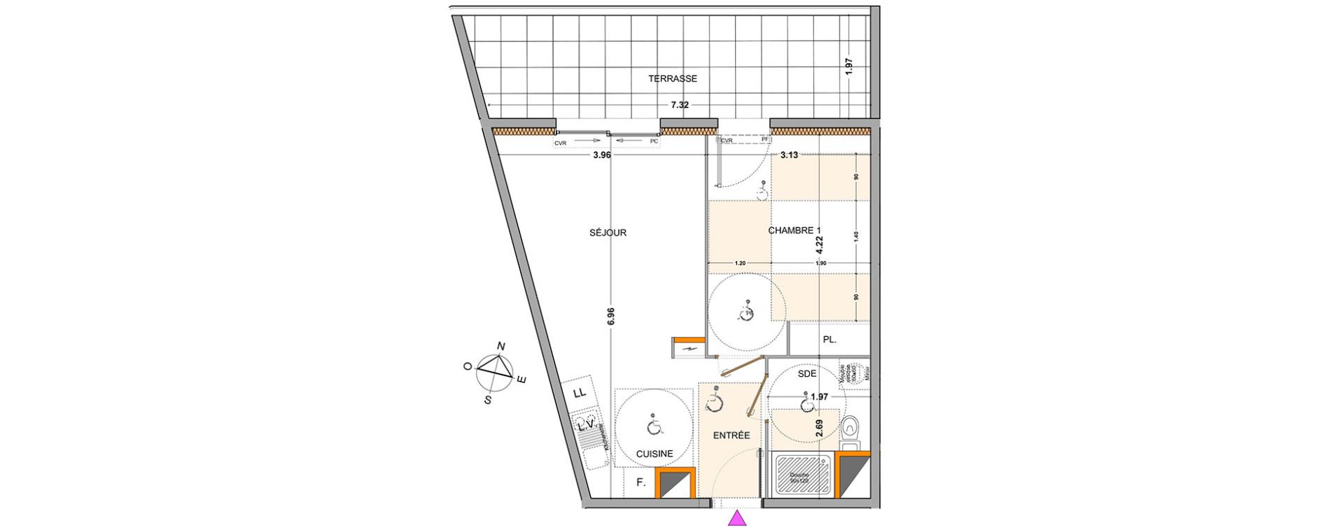 Appartement T2 de 41,97 m2 &agrave; Marseille Mazargues (9eme)