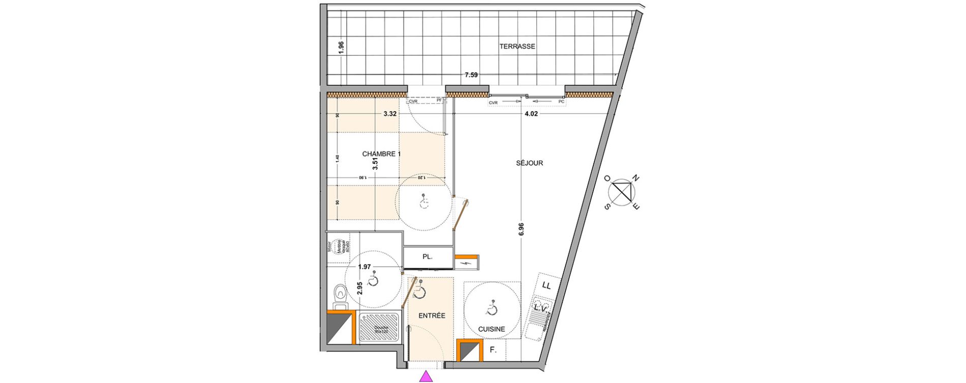 Appartement T2 de 42,69 m2 &agrave; Marseille Mazargues (9eme)