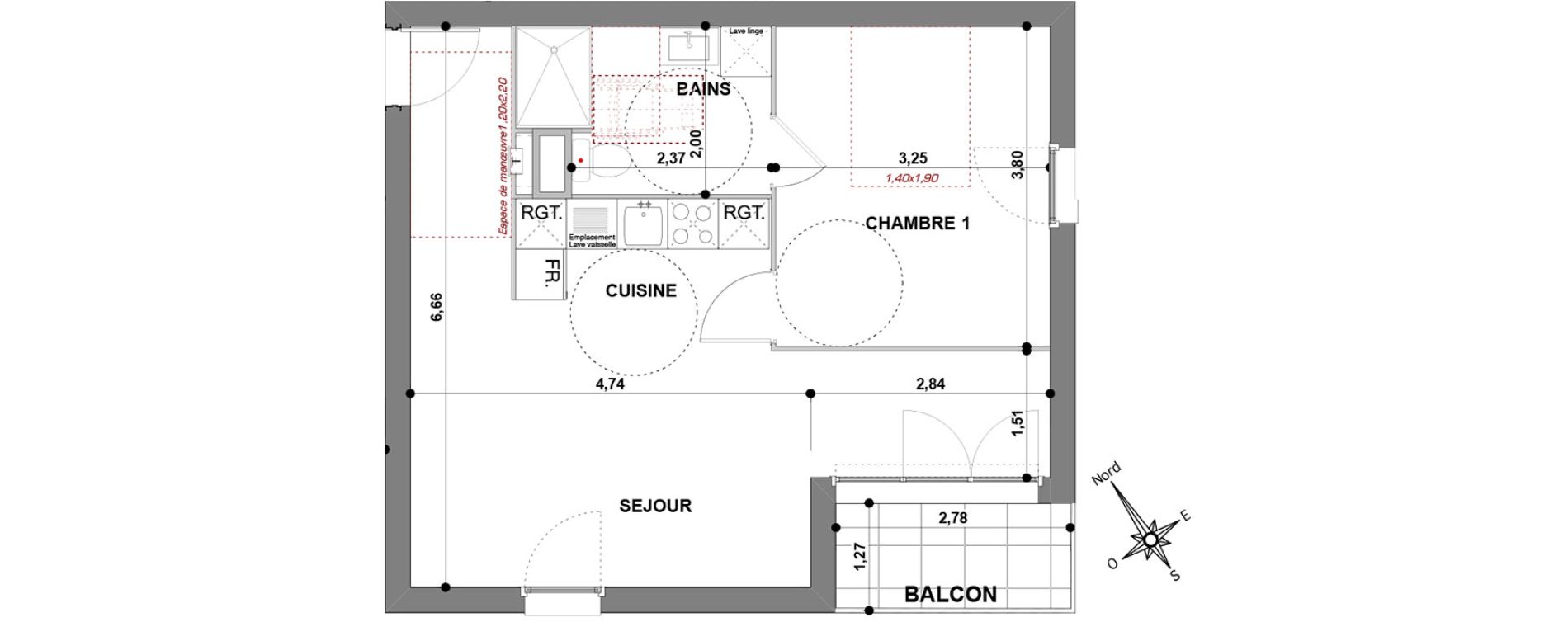Appartement T2 de 45,60 m2 &agrave; Marseille Saint-joseph (14eme)