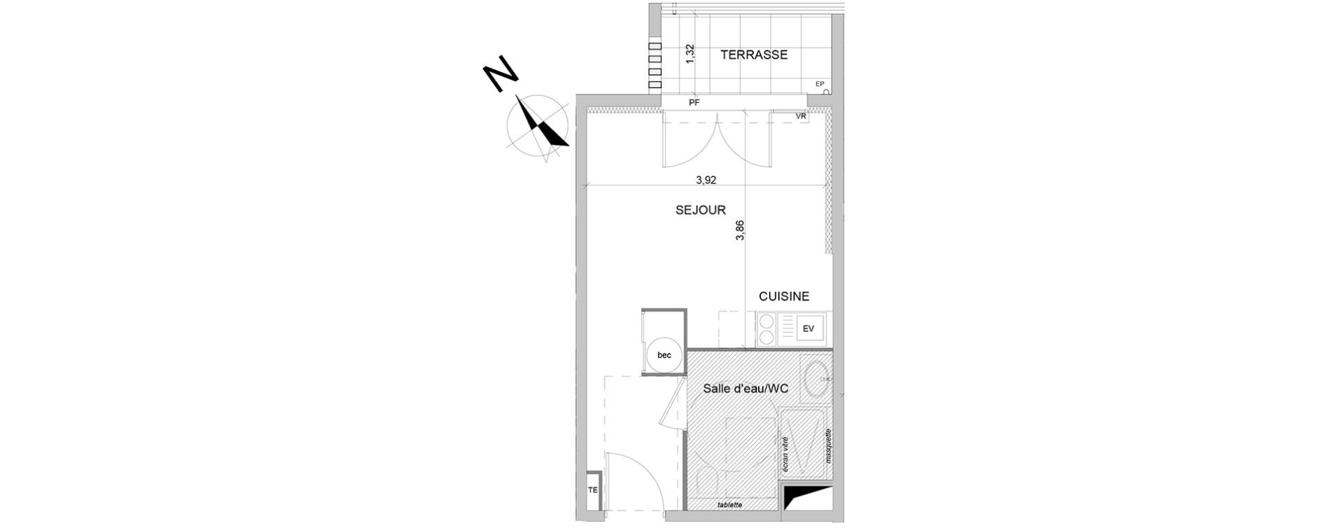 Appartement T1 de 25,03 m2 &agrave; Marseille Redon (9eme)