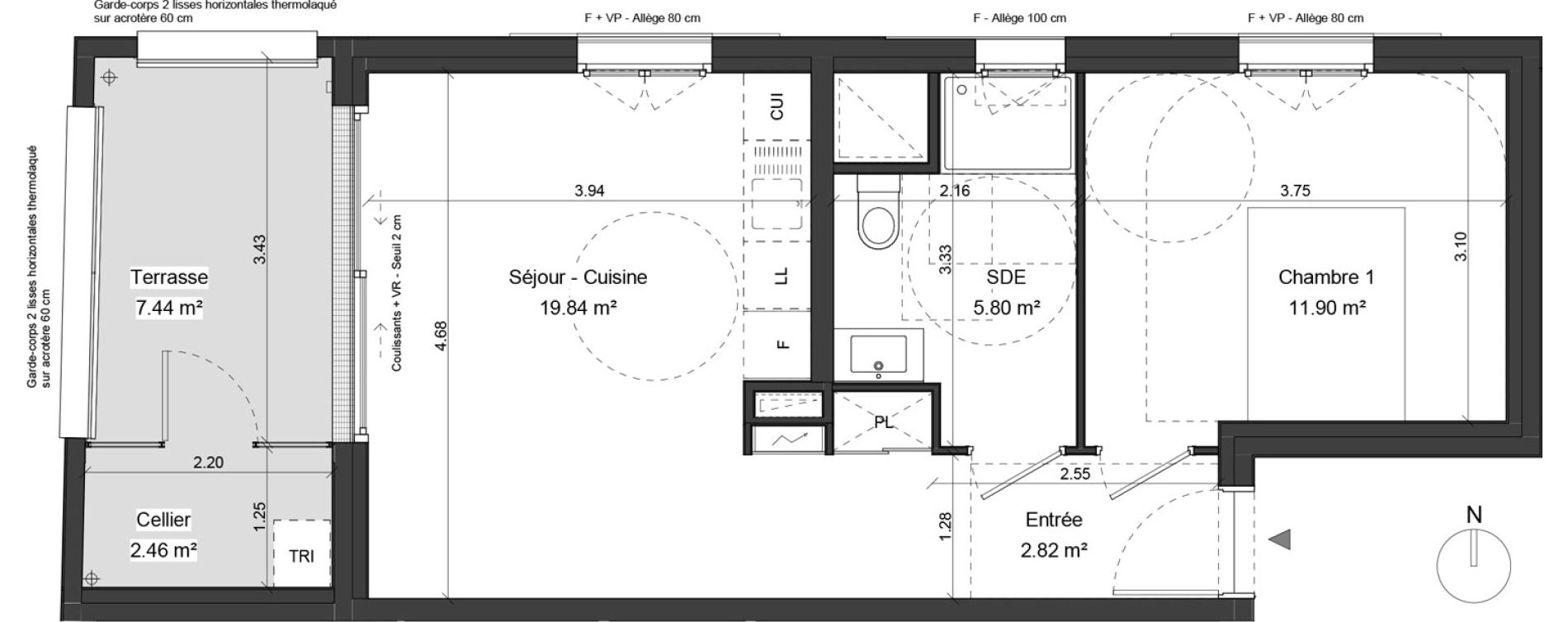 Appartement T2 de 40,36 m2 &agrave; Marseille Le cabot (9eme)