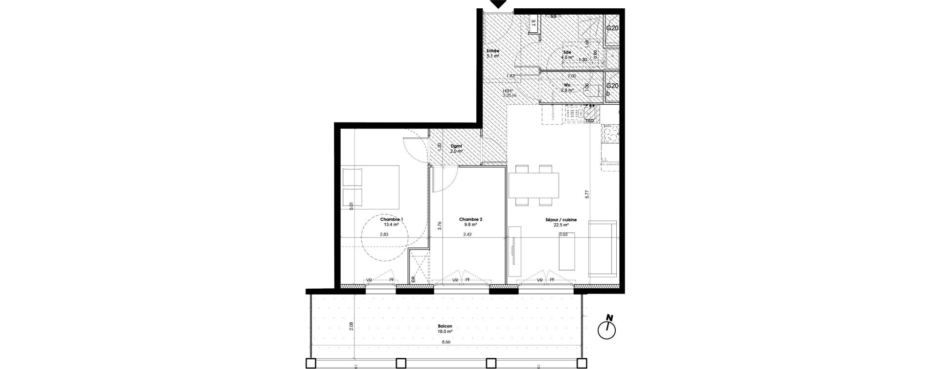 Appartement T3 de 58,80 m2 &agrave; Marseille Cap pinede (15eme)