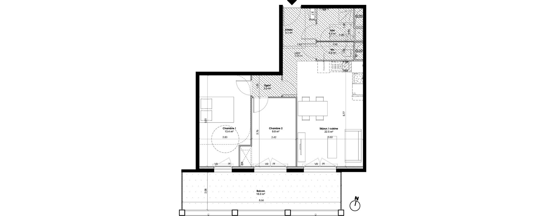 Appartement T3 de 58,80 m2 &agrave; Marseille Les fabriques (15 eme)