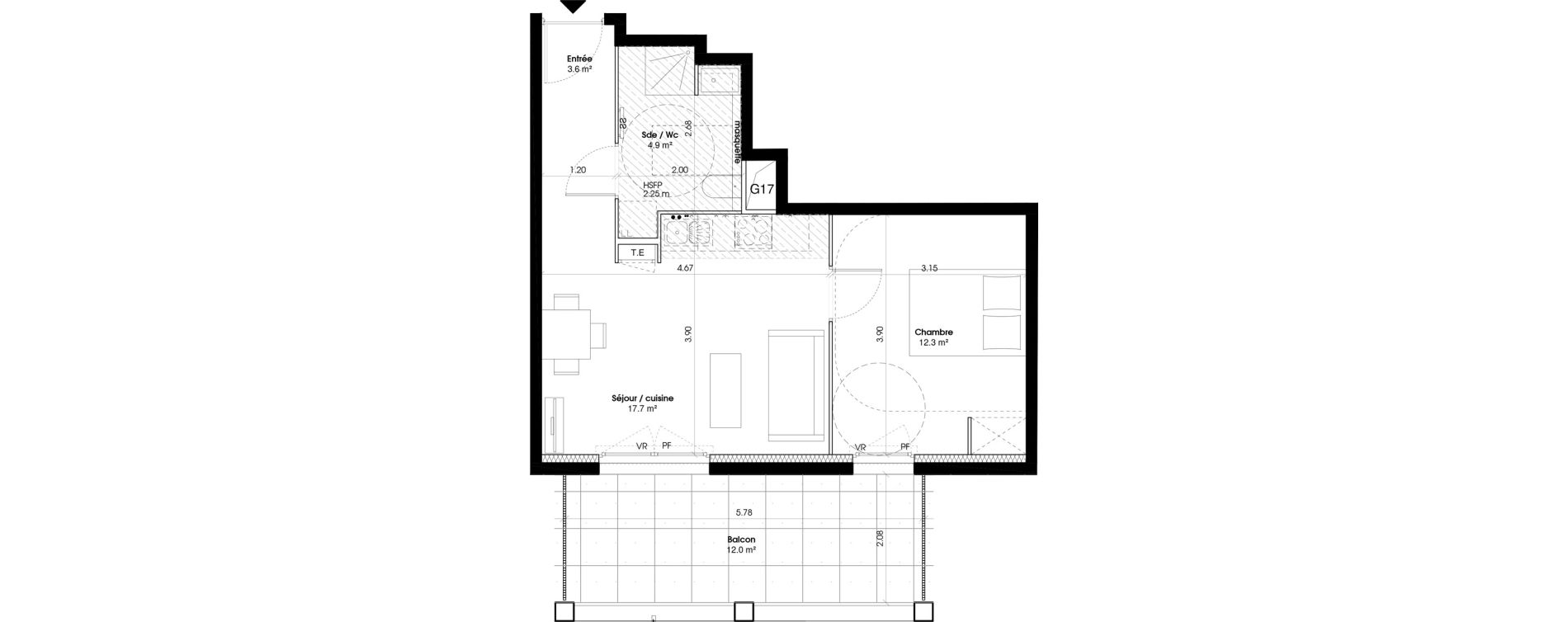 Appartement T2 de 38,50 m2 &agrave; Marseille Les fabriques (15 eme)