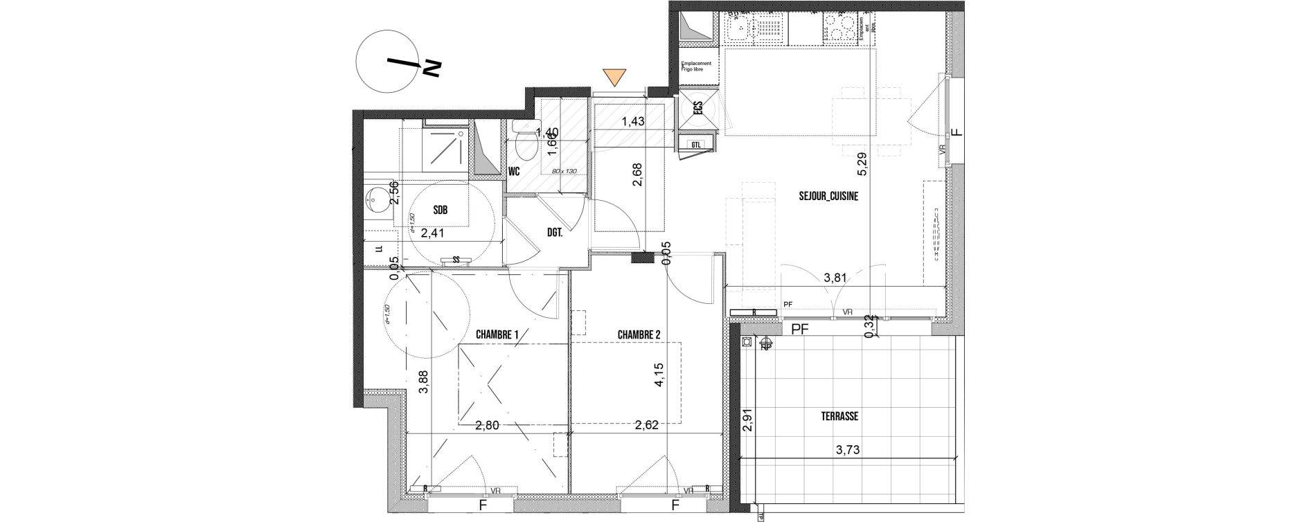 Appartement T3 de 59,20 m2 &agrave; Marseille La valbarelle (11eme)