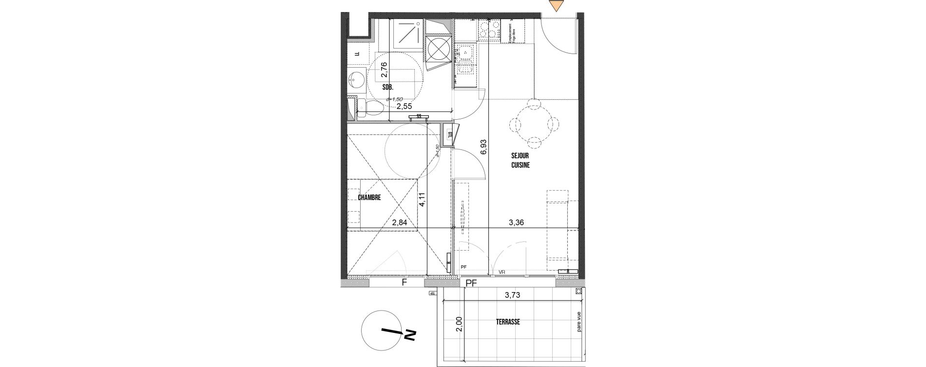 Appartement T2 de 41,50 m2 &agrave; Marseille La valbarelle (11eme)