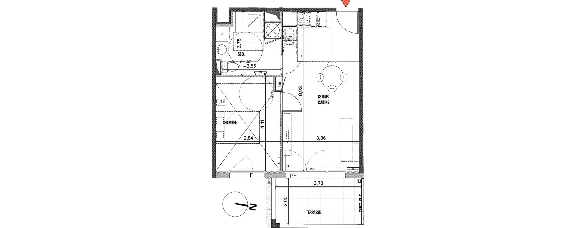 Appartement T2 de 41,50 m2 &agrave; Marseille La valbarelle (11eme)