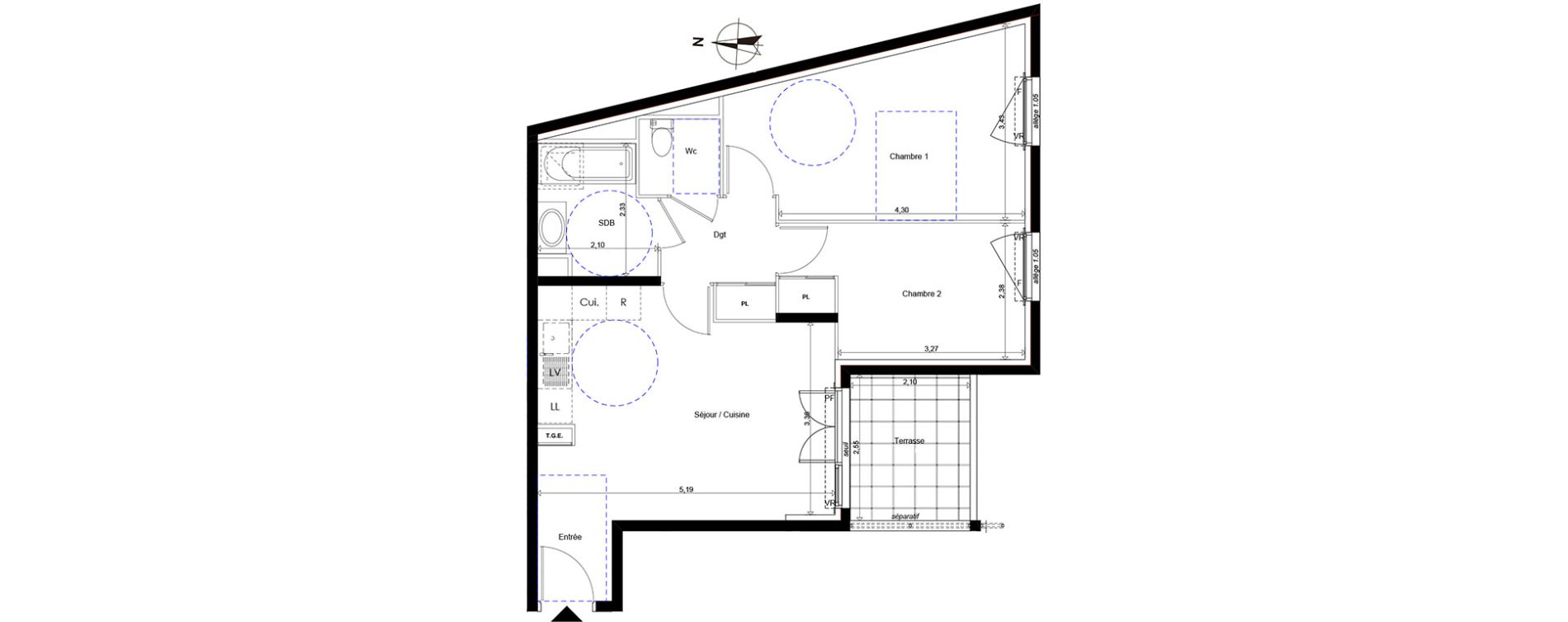 Appartement T3 de 54,95 m2 &agrave; Marseille La timone (10eme)