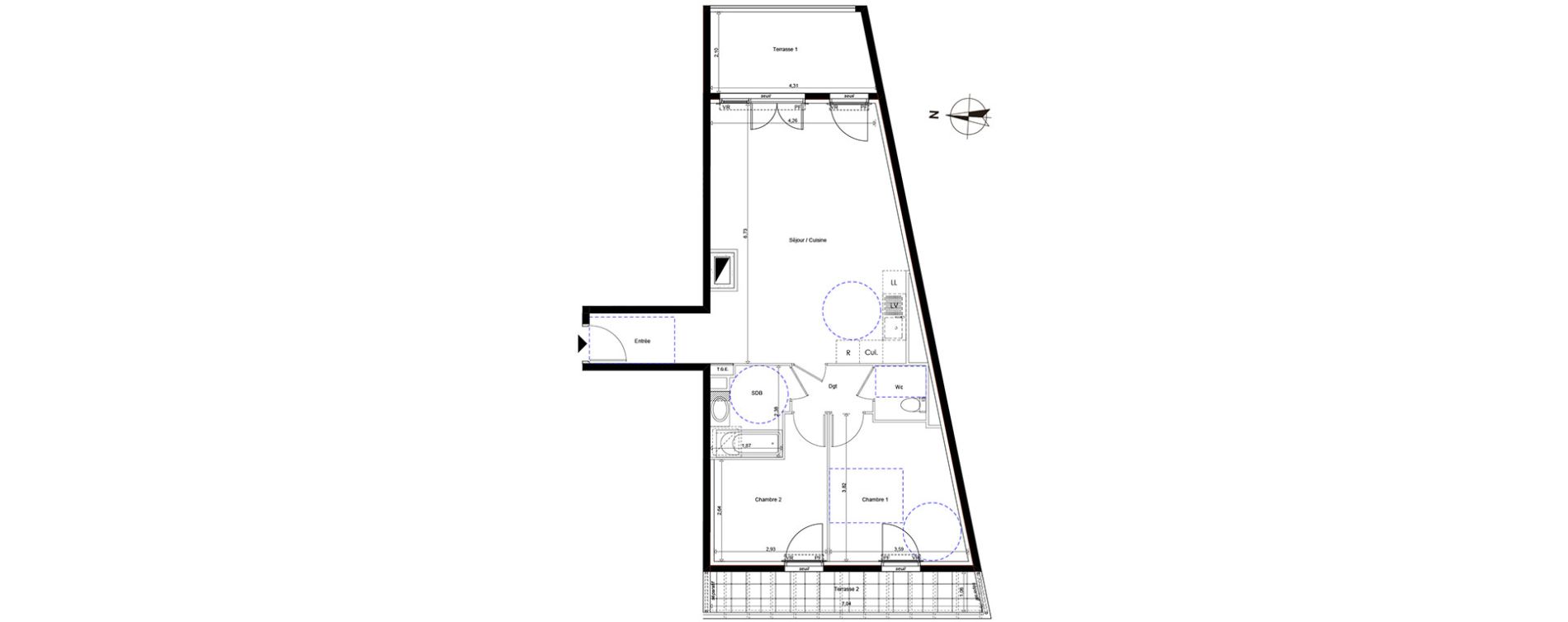 Appartement T3 de 65,28 m2 &agrave; Marseille La timone (10eme)