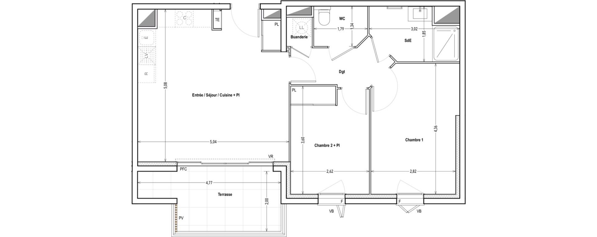 Appartement T3 de 57,62 m2 &agrave; Marseille Saint-pierre (5eme)