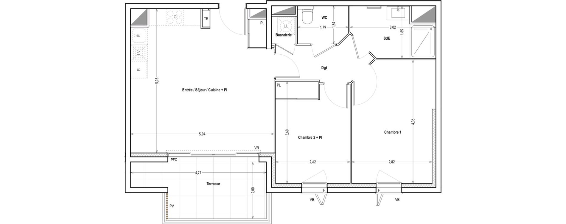 Appartement T3 de 57,62 m2 &agrave; Marseille Saint-pierre (5eme)