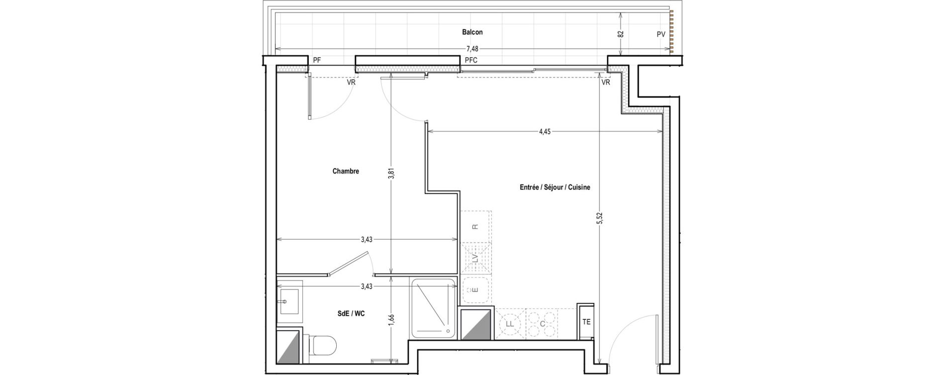 Appartement T2 de 36,75 m2 &agrave; Marseille Saint-pierre (5eme)