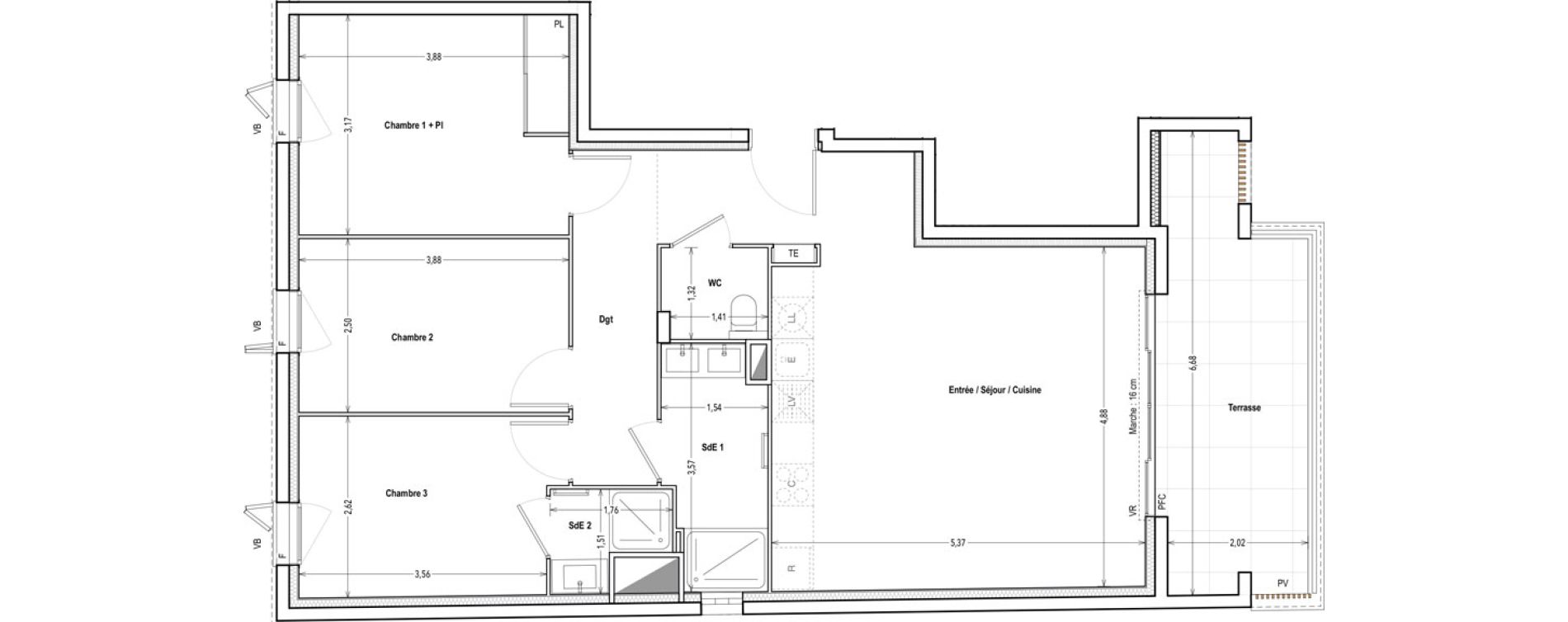 Appartement T4 de 77,59 m2 &agrave; Marseille Saint-pierre (5eme)