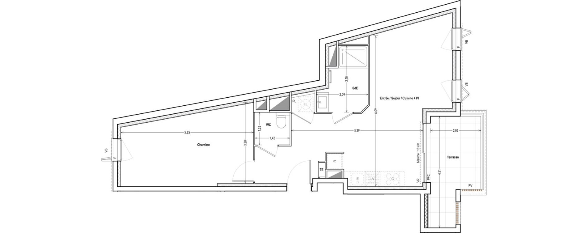 Appartement T2 de 50,91 m2 &agrave; Marseille Saint-pierre (5eme)