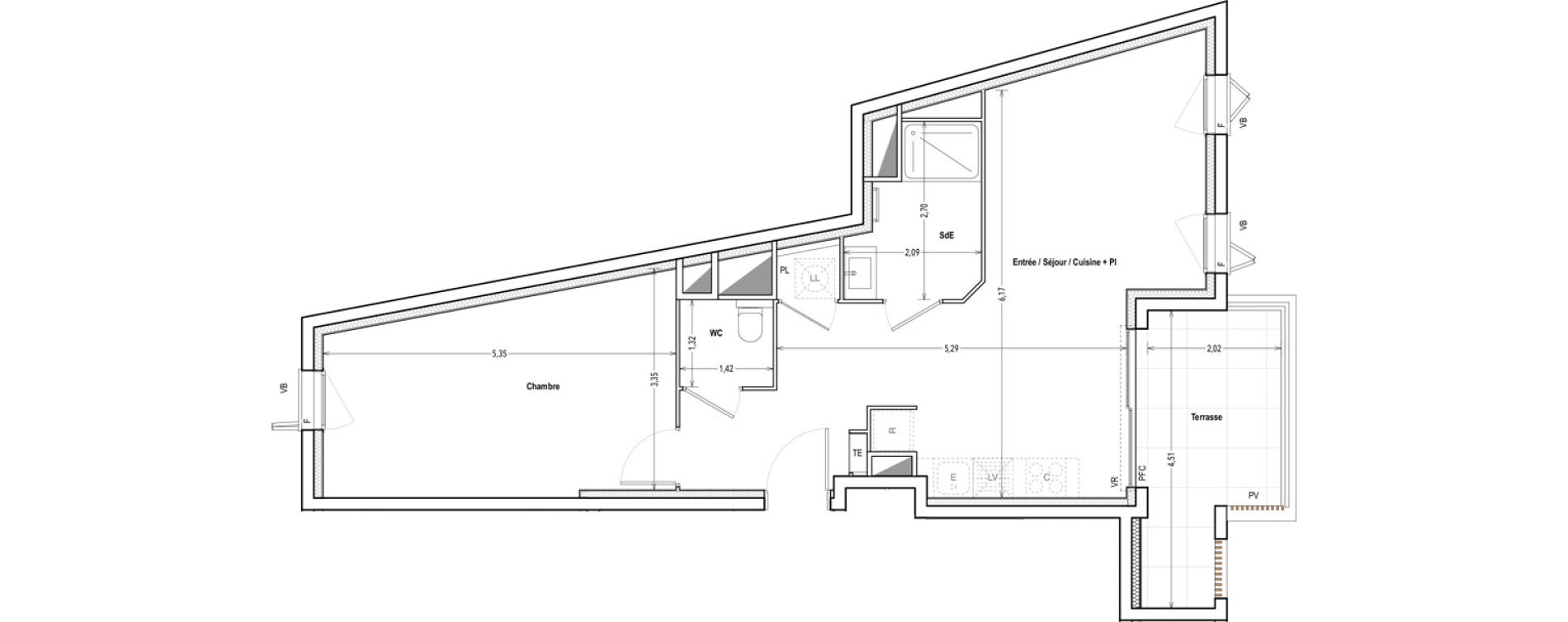 Appartement T2 de 51,70 m2 &agrave; Marseille Saint-pierre (5eme)