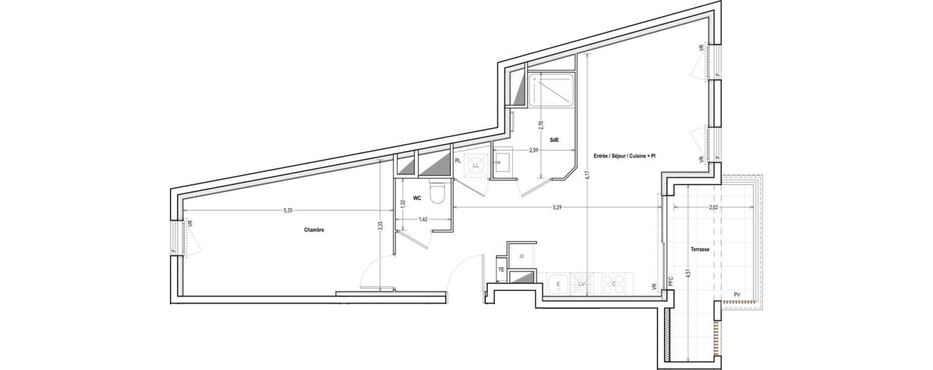 Appartement T2 de 51,70 m2 &agrave; Marseille Saint-pierre (5eme)