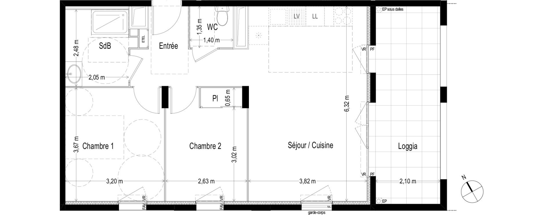 Appartement T3 de 58,60 m2 &agrave; Marseille Saint-loup (10eme)