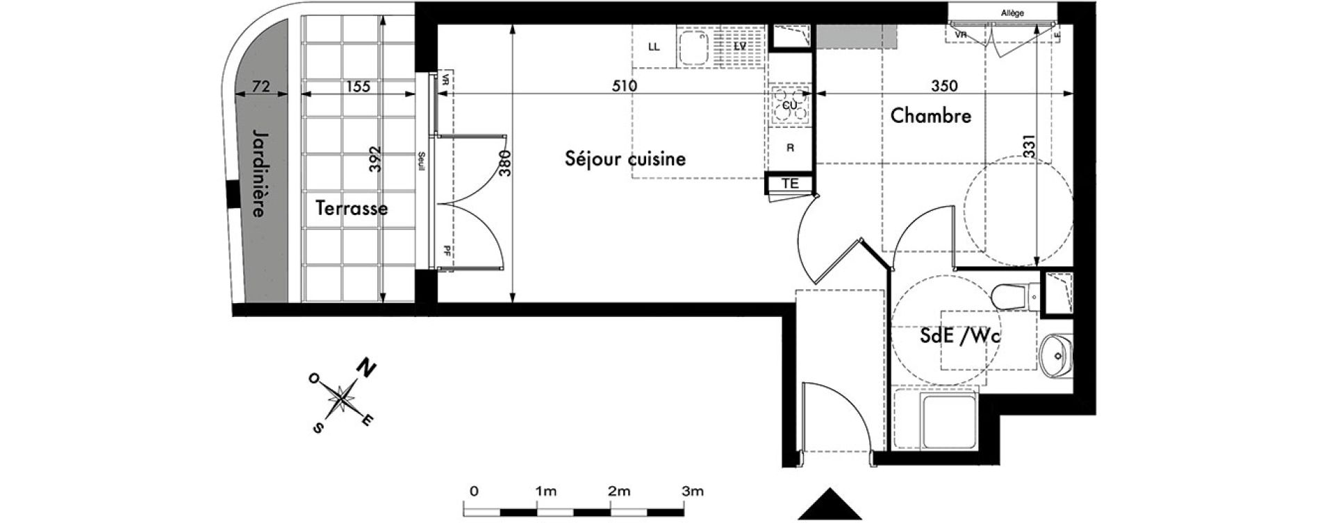 Appartement T2 de 38,37 m2 &agrave; Marseille Malpass&eacute; (13eme)