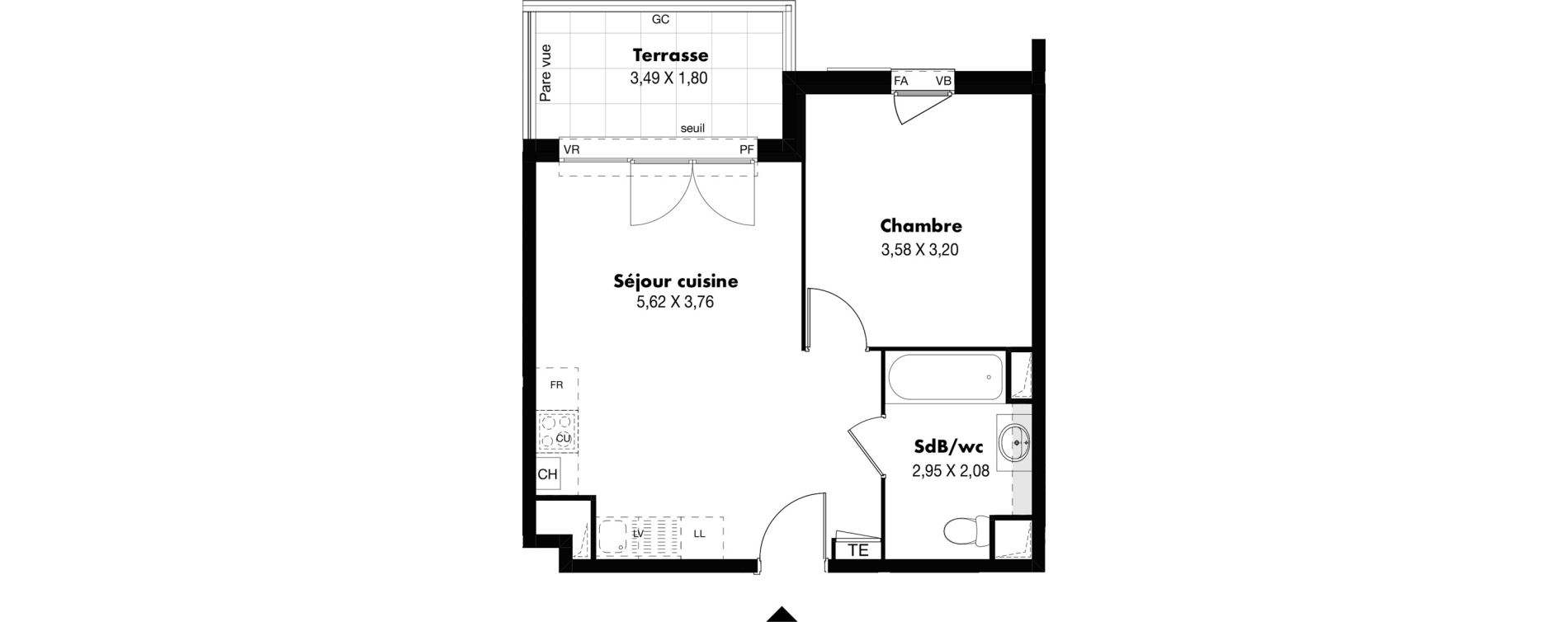 Appartement T2 de 40,39 m2 &agrave; Marseille Saint-j&eacute;r&ocirc;me (13eme)