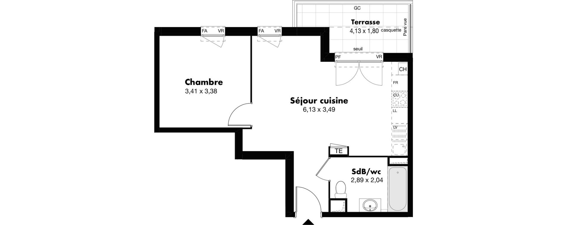Appartement T2 de 41,93 m2 &agrave; Marseille Saint-j&eacute;r&ocirc;me (13eme)