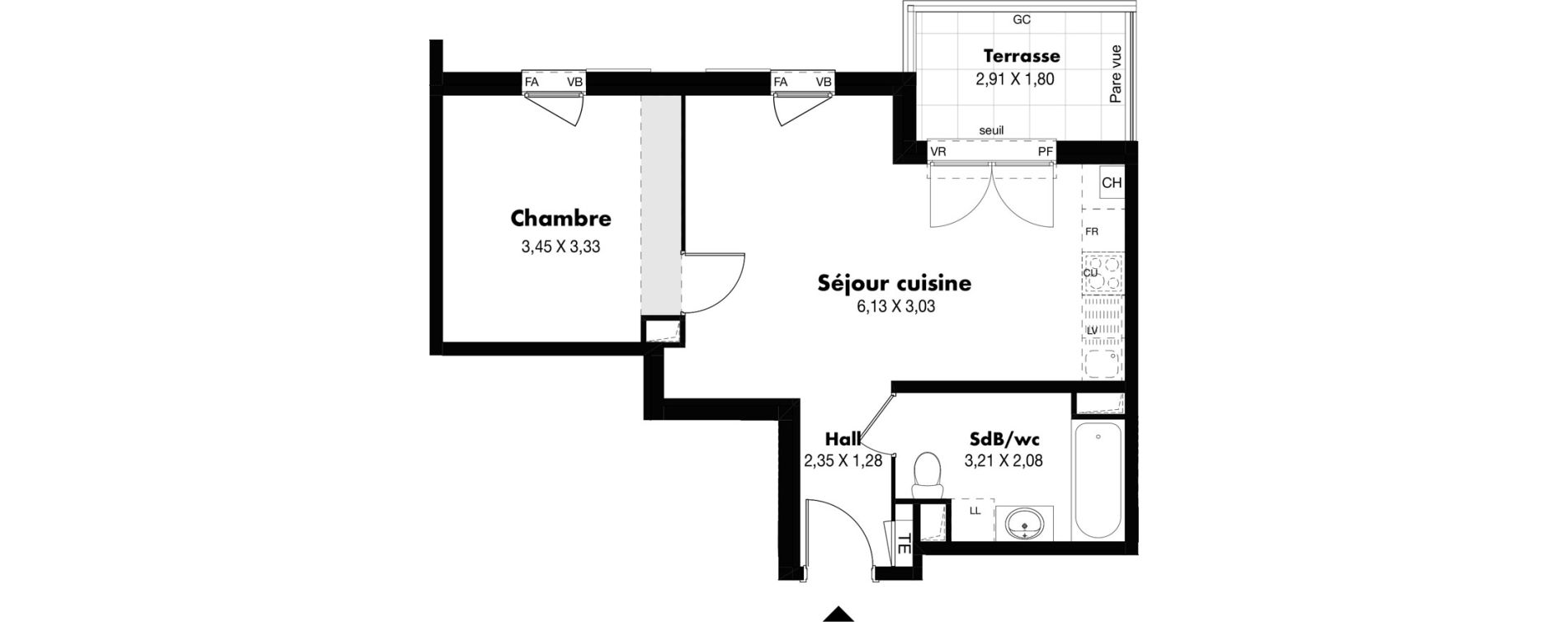 Appartement T2 de 42,45 m2 &agrave; Marseille Saint-j&eacute;r&ocirc;me (13eme)