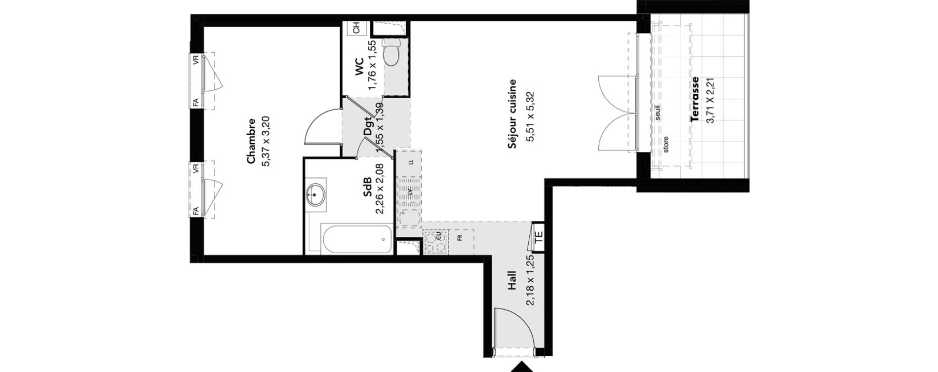Appartement T2 de 52,92 m2 &agrave; Marseille Saint-j&eacute;r&ocirc;me (13eme)