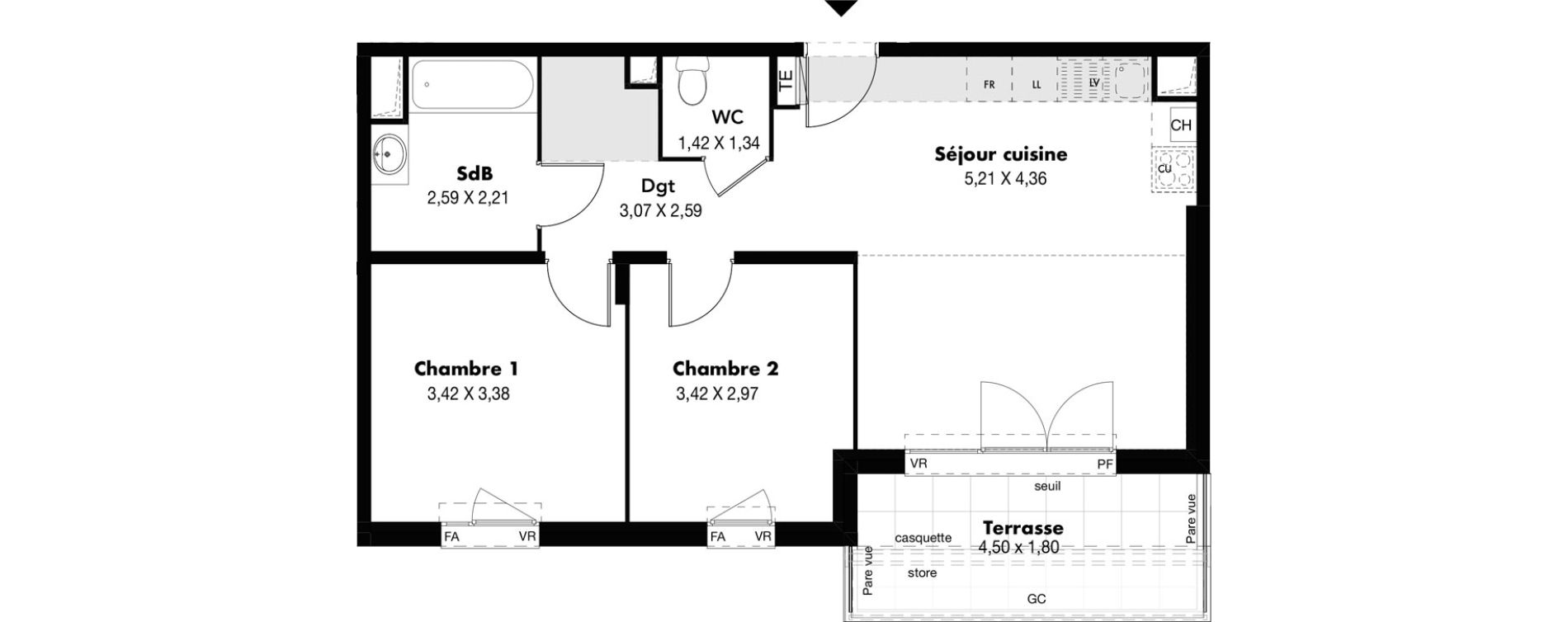 Appartement T3 de 59,48 m2 &agrave; Marseille Saint-j&eacute;r&ocirc;me (13eme)
