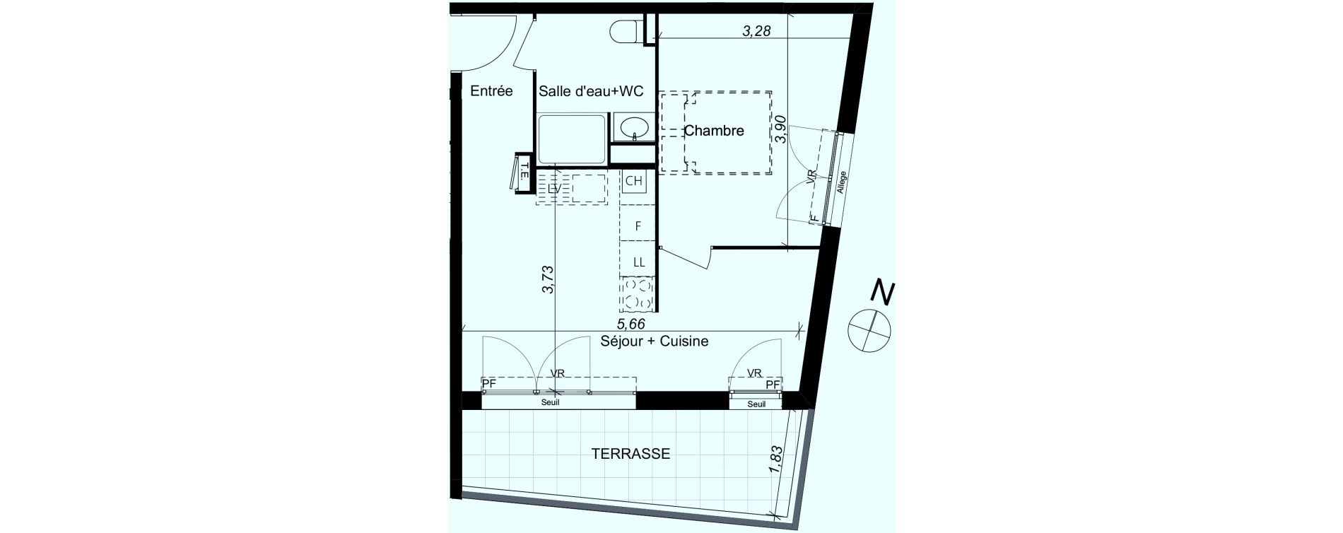 Appartement T2 de 37,52 m2 &agrave; Marseille Les caillols (12eme)