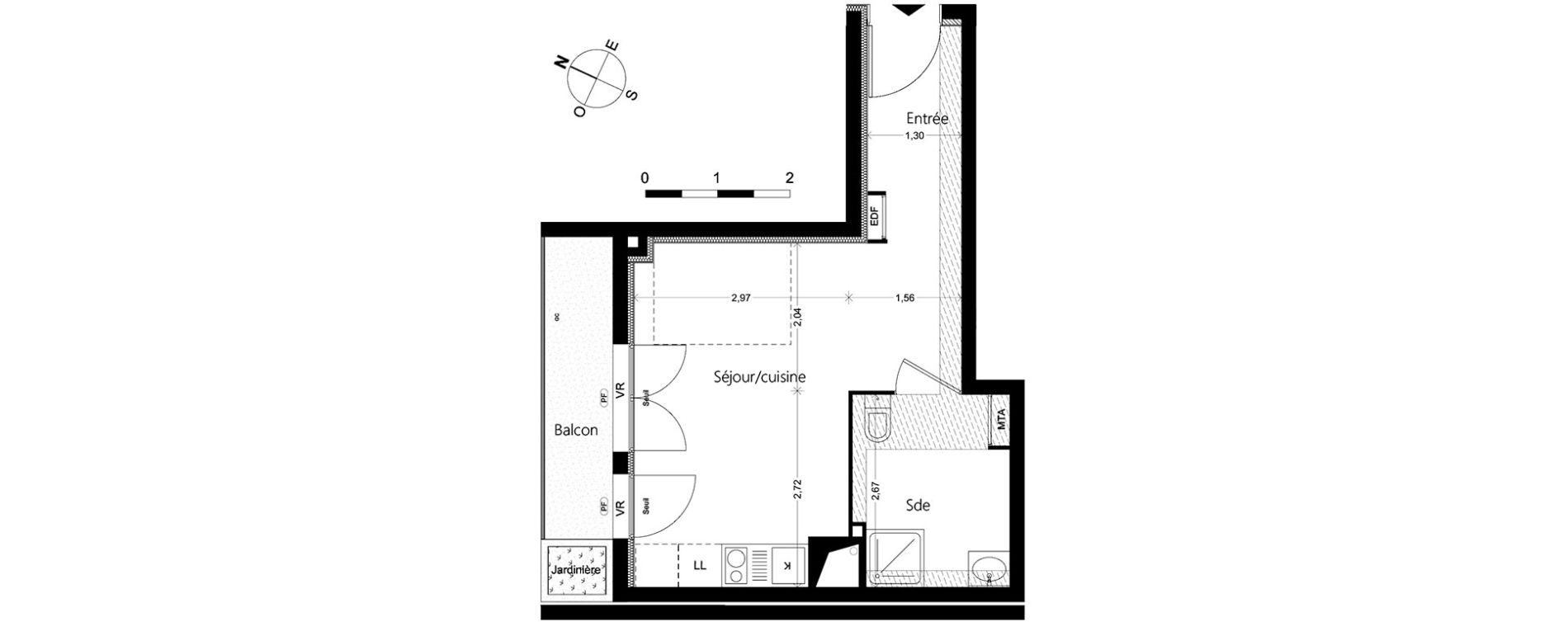 Appartement T1 de 26,35 m2 &agrave; Marseille La villette (3eme)