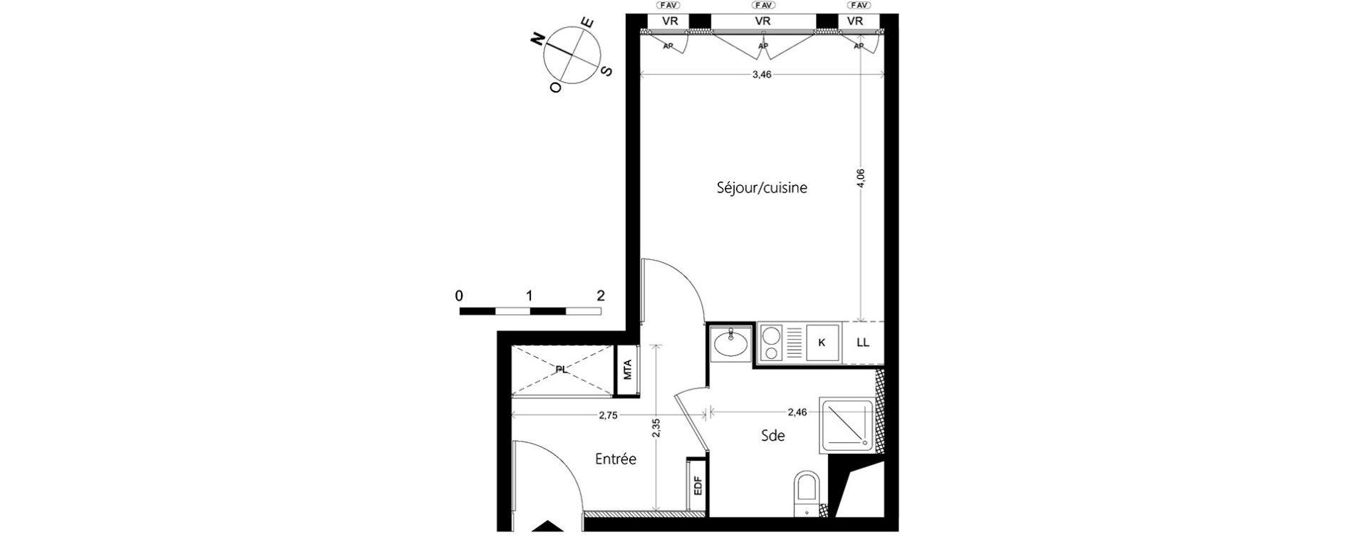 Appartement T1 de 26,68 m2 &agrave; Marseille La villette (3eme)