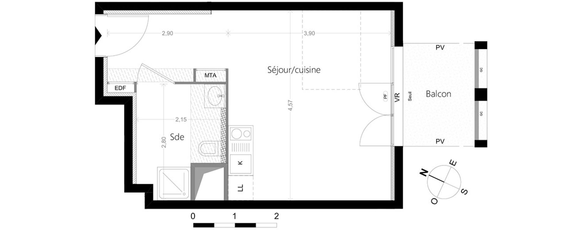 Appartement T1 de 27,79 m2 &agrave; Marseille La villette (3eme)