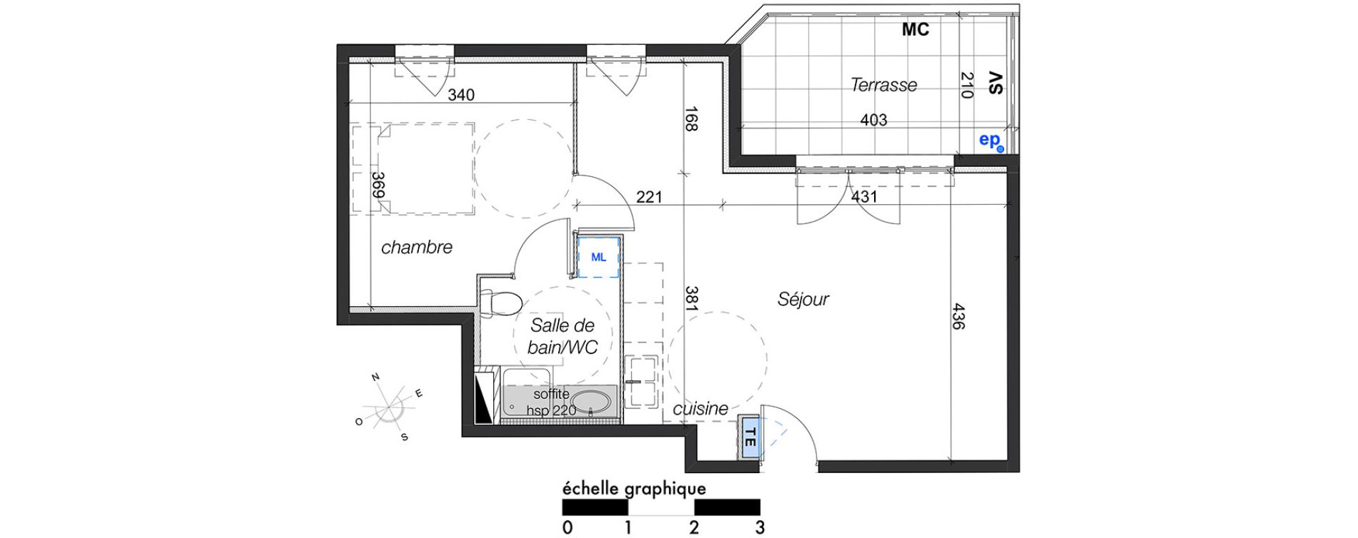 Appartement T2 de 45,57 m2 &agrave; Marseille Les chartreux (4eme)