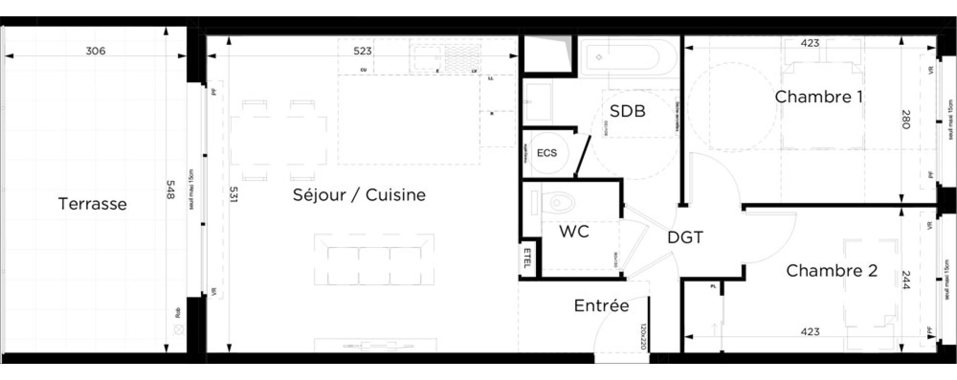 Appartement T3 de 62,26 m2 &agrave; Marseille Les accates (11eme)