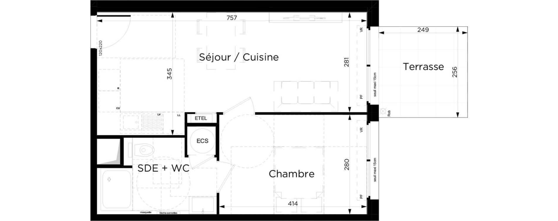 Appartement T2 de 40,99 m2 &agrave; Marseille Les accates (11eme)